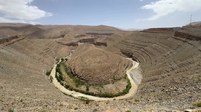 Turtle Back rock formation with winding river canyon in Upper Dades Valley Morocco