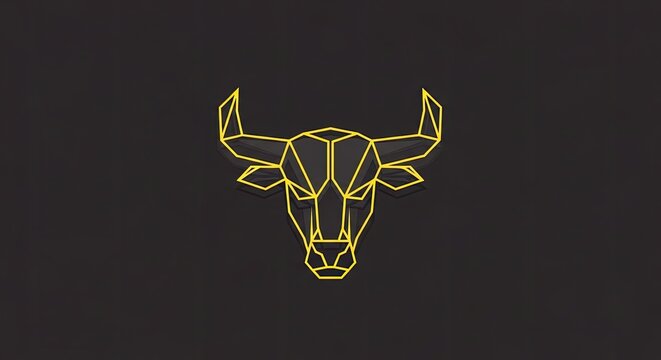 Gold geometric bull head logo on dark background