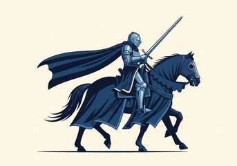 Obraz premium Medieval knight in armor riding a dark charger horse.