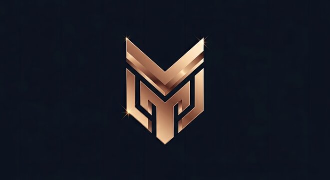 Luxury metallic gold geometric monogram logo on dark background.