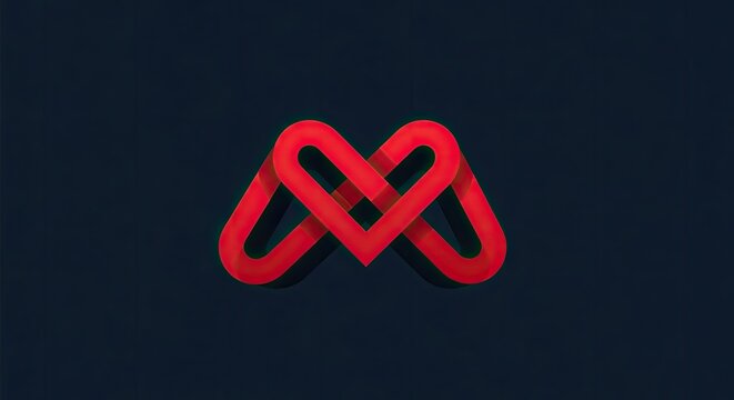 Modern red intertwined letter M infinity symbol logo design.