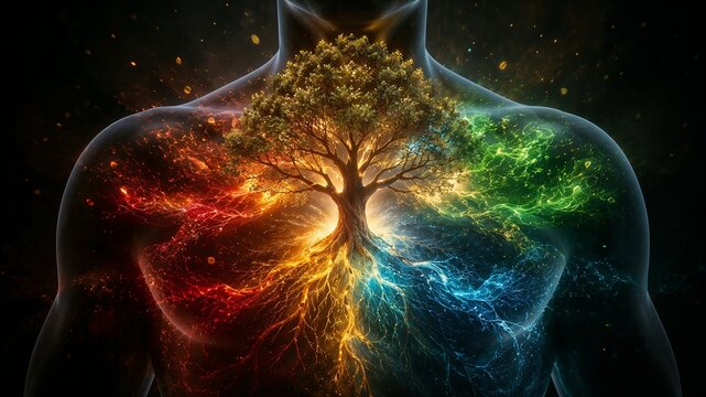 Emotional Tree Growing Human Chest Colorful Energy Roots Mental Health