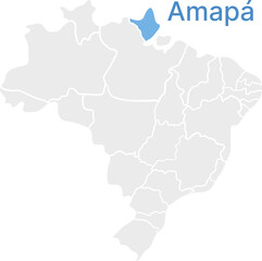 Fototapeta premium Highlighted Amapá state on Brazil map, minimalist flat design, grey and blue infographic vector element