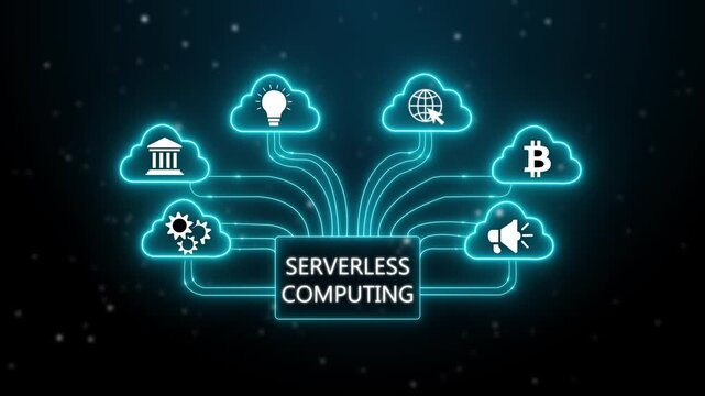 Serverless computing concept. performance metrics, and business insights from large data sets ,network , business ,technology concept glowing 4k video animation