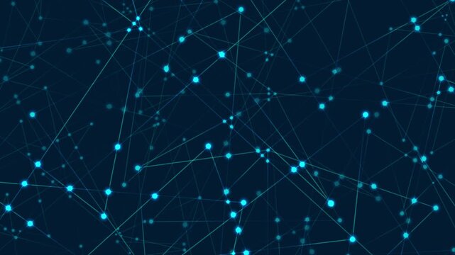 Abstract blue futuristic network low poly neon background. Plexus technology motion design. Seamless loop. Video animation Ultra HD 4K 3840x2160