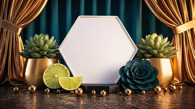 hexagon blank label with lime succulents for clean spa identity