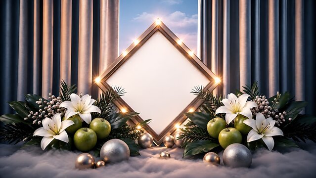 elegant blank floral frame with tropical leaves for invitation design