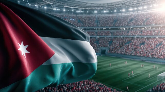 Jordan Flag Waving Over a Brightly Lit Sports Stadium During Game