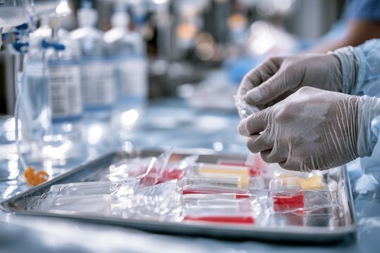 Medical professional preparing oral rehydration and IV fluids in clinic