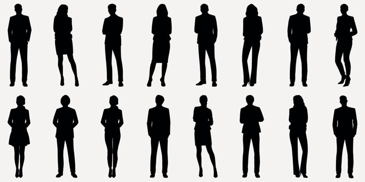 Vector silhouettes of diverse business professionals in various poses.