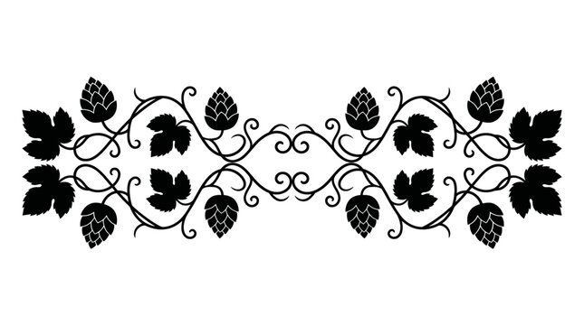 Decorative Hop Vines with Leaves and Cones - Elegant Floral Border Design