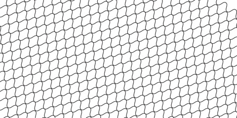 Fishing or soccer net. Repeated hexagon pattern. Black wired mesh texture isolated on white background. Metallic or fabric fence, cage or lattice structure. Vector graphic Illustration. © BAHAYA