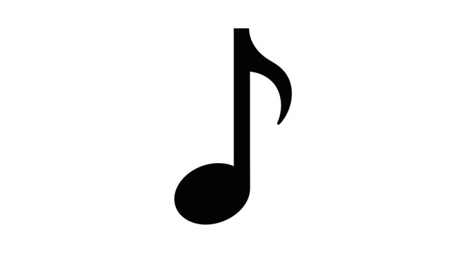Single black musical eighth note (quaver) isolated on a clean white background, representing sound, music, melody, and rhythm.