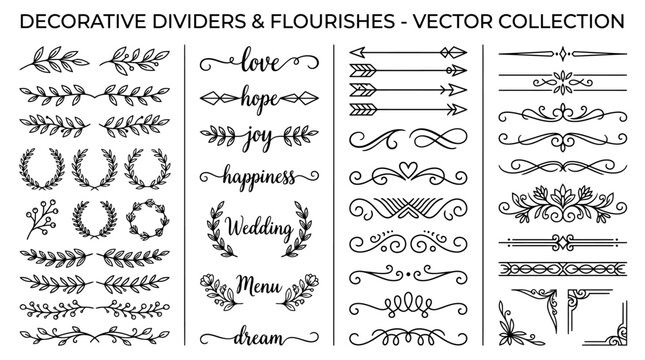 Elegant Vector Collection of Decorative Dividers, Flourishes, and Design Elements for Creative Projects