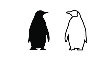 Obraz premium Penguin Silhouettes Black And White Line Art On White Background