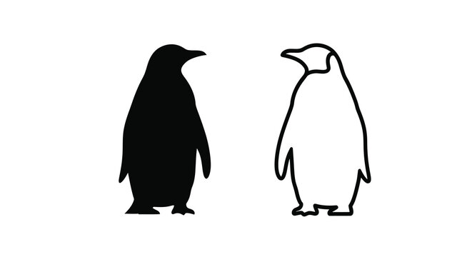 Penguin Silhouettes Black And White Line Art On White Background