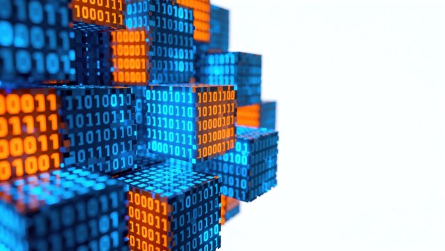 Binary code cubes on white background