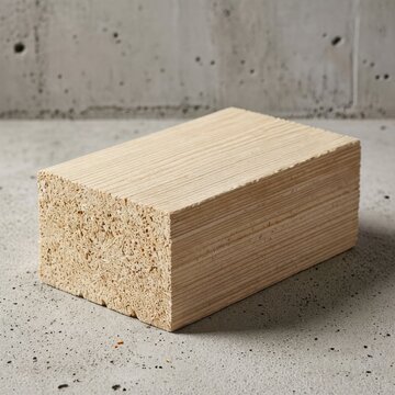 Stack of wooden cork boards with textured surface on concrete floor in minimalist setting