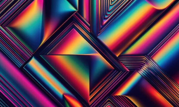 Abstract geometric shapes with vibrant neon colors and diagonal lines in futuristic digital background