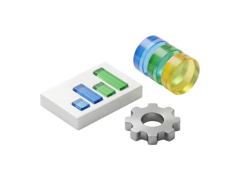 Abstract business growth concept with gear and bar chart isolated on transparent background