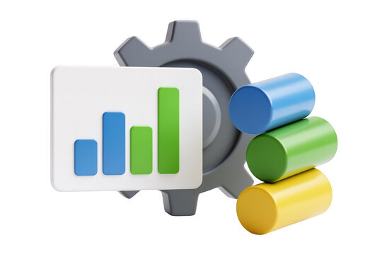 Business performance management concept with gear and bar chart isolated on transparent background