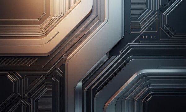 Futuristic corridor with glowing blue and orange lighting in sci-fi interior design