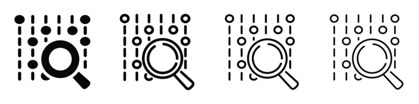 Magnifying glass over digital data stream with binary code elements