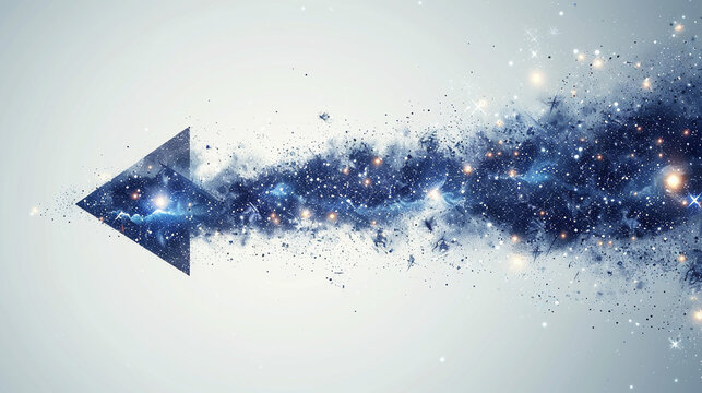 Abstract arrow design with cosmic nebula effect.