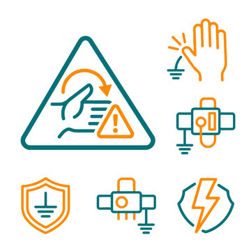 Electrical Grounding and ESD Protection Safety Line Icons Set. EPS Editable