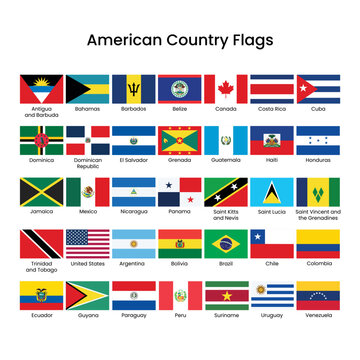 Colorful flags representing American countries element vector set