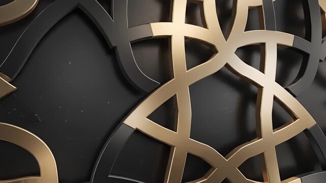 Intricate Geometric Pattern Abstract Background Metallic Gold and Black.