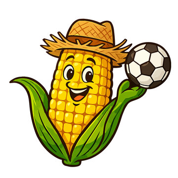 Espiga de milho com bola de Futebol. Festa Junina, S&atilde;o Jo&atilde;o, Copa do Mundo. Sele&ccedil;&atilde;o brasileira. Brasil Hexa. 