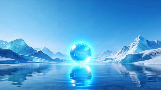 Frozen landscape with glowing orb