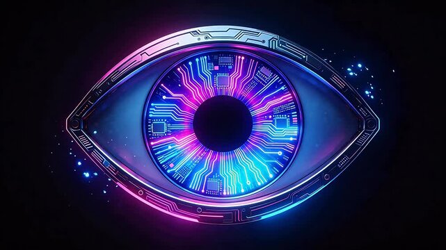 Cybernetic eye with glowing circuits
