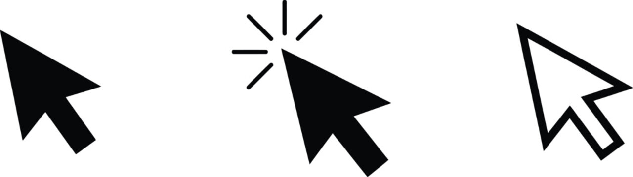 Cursor Pointer Icon Set with Click Action Symbols for User Interface Navigation and Modern Digital Graphic Design