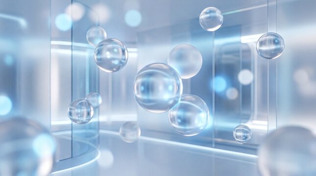 modern design aesthetics, translucent orbs float softly against a modern blue gradient backdrop