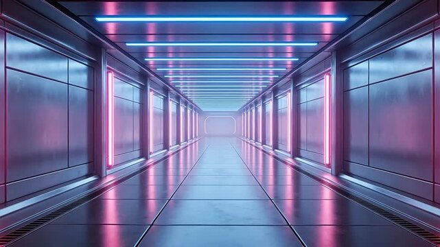Futuristic corridor with neon lights