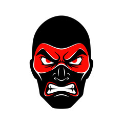 Furious Superhero Masked Face, Angry Red Eyes, Fierce Expression, Black and Red © happy