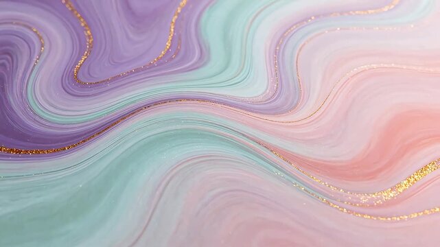 Abstract swirling pastel colors with gold lines