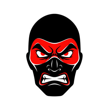 Furious Superhero Masked Face, Angry Red Eyes, Fierce Expression, Black and Red
