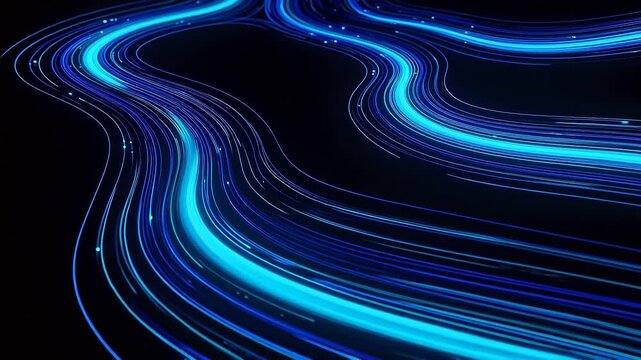 Abstract glowing blue lines on black