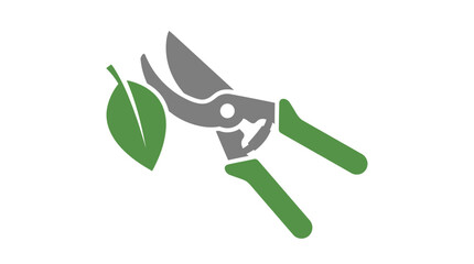 Naklejka premium Garden pruning shears cutting green leaf icon.