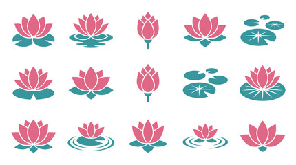 Lotus flower and lily pad icon collection. © Anas