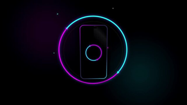 Futuristic smartphone touch gesture tutorial with neon glow