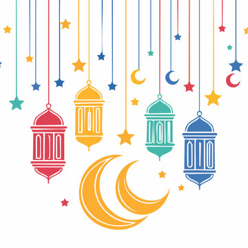 Colorful Ramadan Lanterns and Crescent Moon Decoration