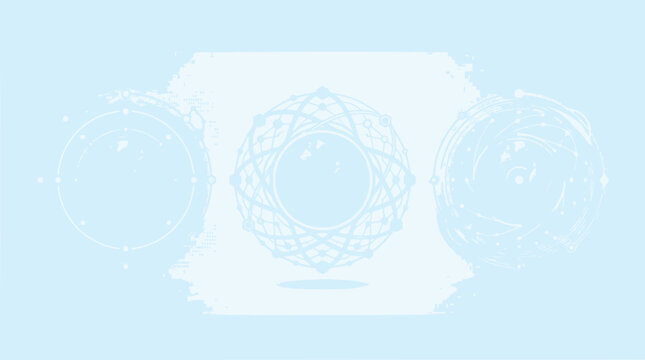 Abstract Futuristic Orbs with Geometric Patterns on Light Blue Background