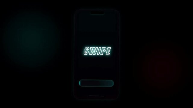 Neon swipe gesture animation on futuristic smartphone screen