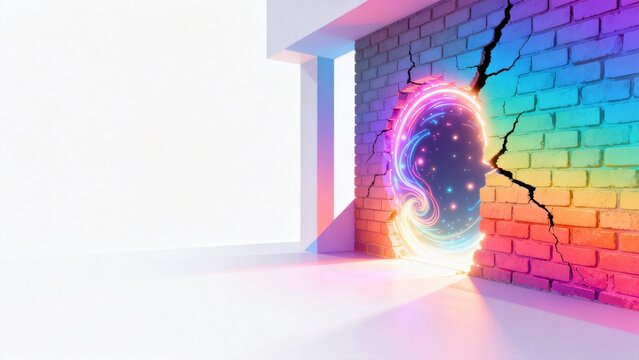 Colorful portal in brick wall