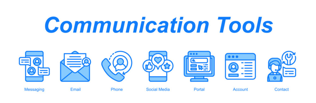 Communication Tools banner web icon vector illustration concept with an icon of Messaging, Email, Phone, Social Media, Portal, Account, Contact 