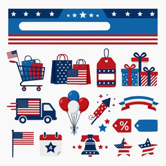 Obraz premium USA Independence Day Celebration Elements with Shopping and Festive Icons